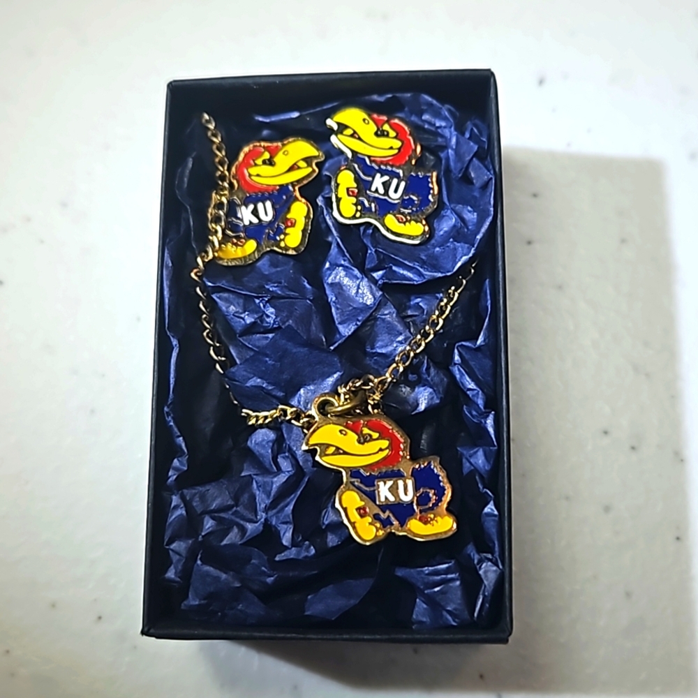 KU jayhawks earring and necklace set